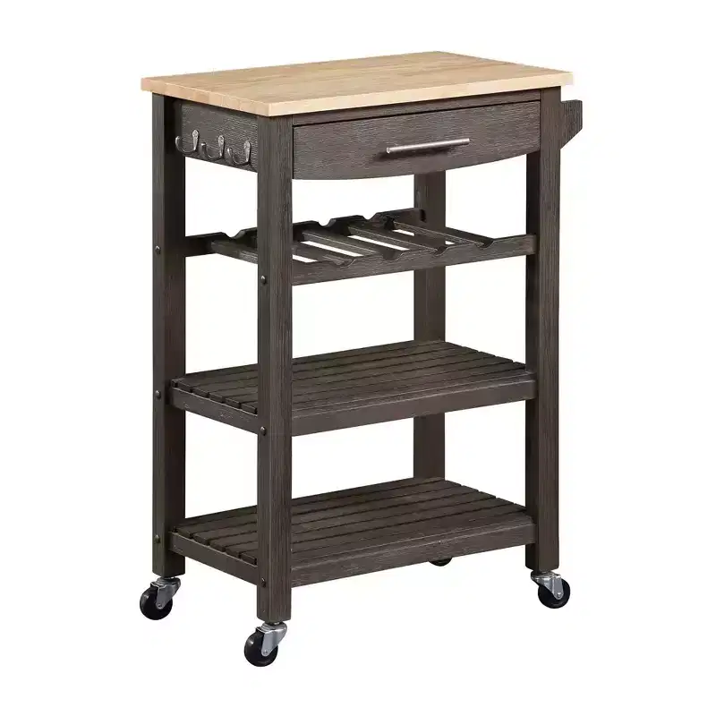 Ellaine 4 Tier Butcher Block Kitchen Cart with Drawer and Wine Rack - Breighton Home