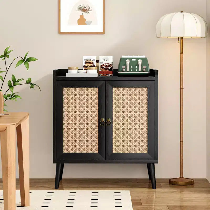 Okak Sideboard Cabinet, Buffet Cabinet with 2 Rattan Decorated Doors, Storage Cabinet for Living Room, Dining Room, Kitchen