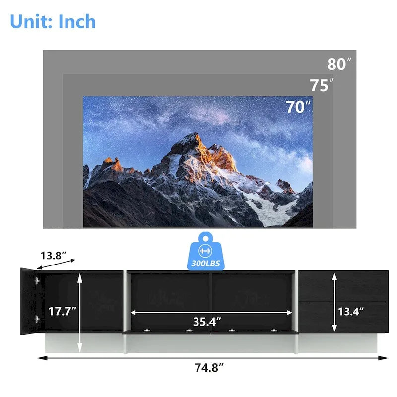 TV Console w/Storage Cabinets,Remote Control,APP Control LED TV Stand