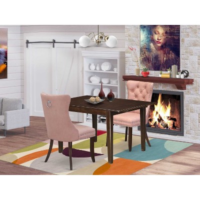 HomeStock 3-Pc Mahogany Finish Rectangular Solid Wood Top with Butterfly Leaf Dining Table Set