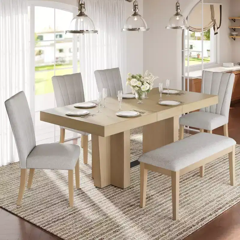 Whisen Extendable Dining Set with Bench & 4 Chairs