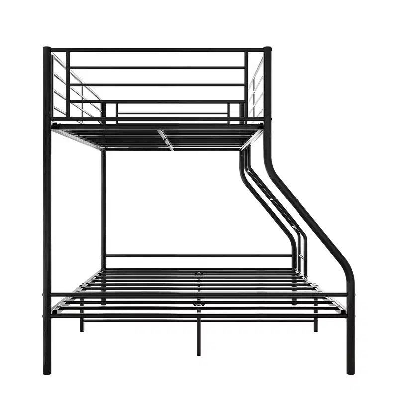 Twin-Over-Full Metal Bunk Bed with Ladder and Enhanced Upper-Level Guardrail, Black - ModernLuxe