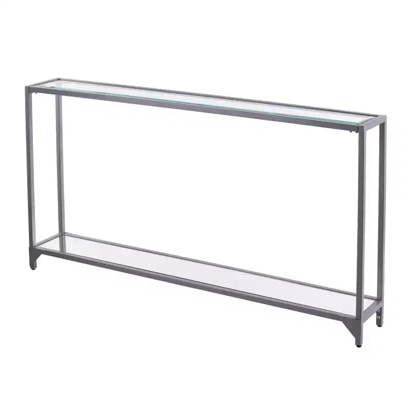 HomeRoots 56 Clear and Silver Glass Mirrored Floor Shelf Console Table With Storage