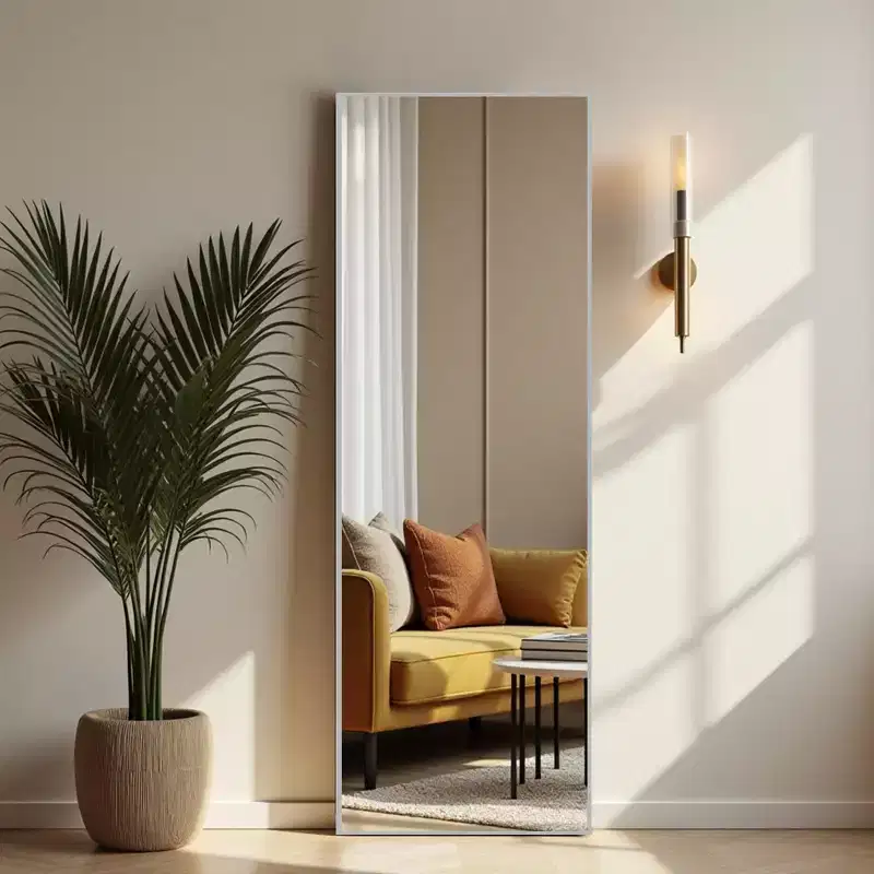 Silver Aluminum Alloy Thin-Edge Rectangular Full-Length Mirror, 163x54cm, with Bracket