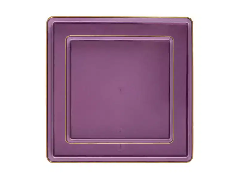Posh Setting 140 Piece Purple And Gold Plastic Party Bundle - Square Edge (20 Settings)
