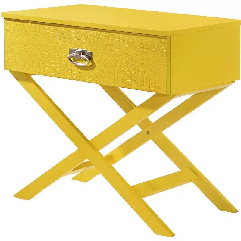 X Frame 1-Drawer Nightstand with Textured Drawer Front