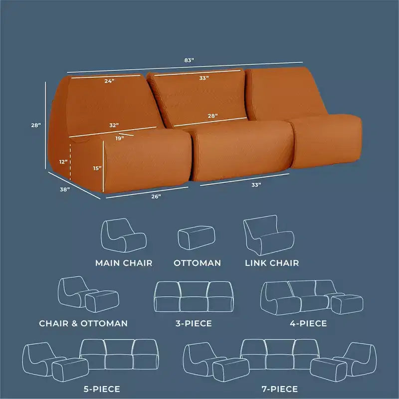 Big Joe Solvana Outdoor Patio Furniture Set, Weather-Resistant Cool Touch Silicone Stitched Leather Sofa, 3 Piece Sectional, Honey Sand