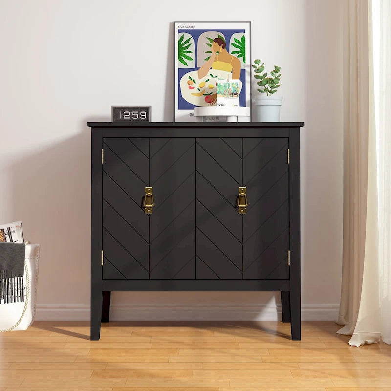 2 Door Wooden Cabinets, Wood Cabinet Vintage Style Sideboard for Living Room Dining Room Office
