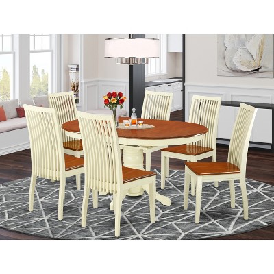 HomeStock 7-Piece Buttermilk and Cherry Finish Solid Wood Top Dining Table with 6 Chairs