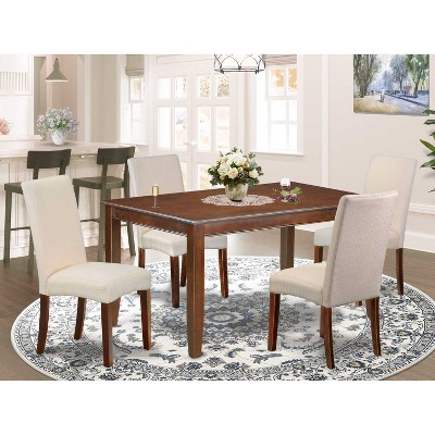 HomeStock 5-Piece Rectangle Mahogany Finish Solid Wood Top Dining Table with 4 Parson Chair