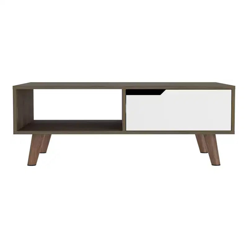 Oslo Coffee Table 2.0, Four Stylish Legs One Drawer Open Shelf Superior Top Living Room Storage Table