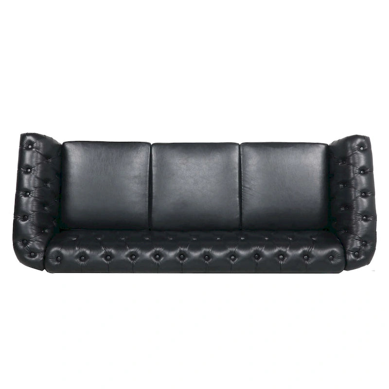 84 Mid-Century Modern 3-Seater Chesterfield Sofa, PU Leather, Birch Legs, 660 lbs