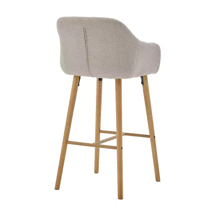 Zeus & Ruta Modern Linen Upholstery Bar Stools Set of 2 with Back, Armrest & Wood Legs, Kitchen Island Height