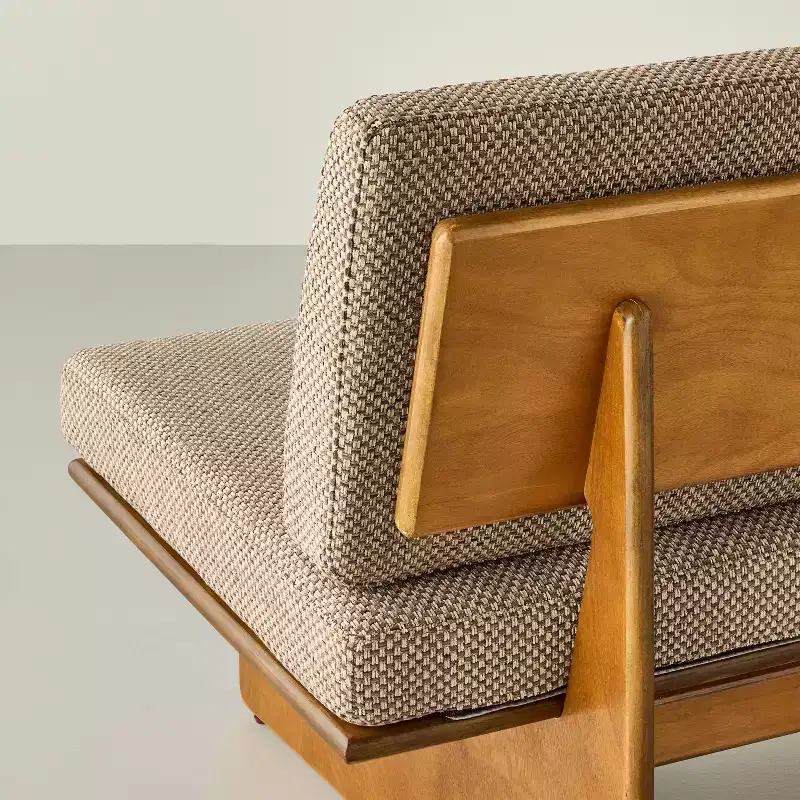 Mushroom Weave Upholstered Mid-Century Bench with Back - Hearth & Hand™ with Magnolia