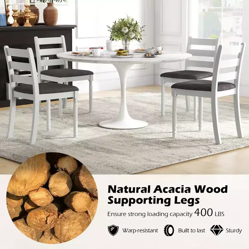 Costway Wooden Dining Chair Set of 2 w/ Acacia Wood Legs Padded Cushion Ladder Back