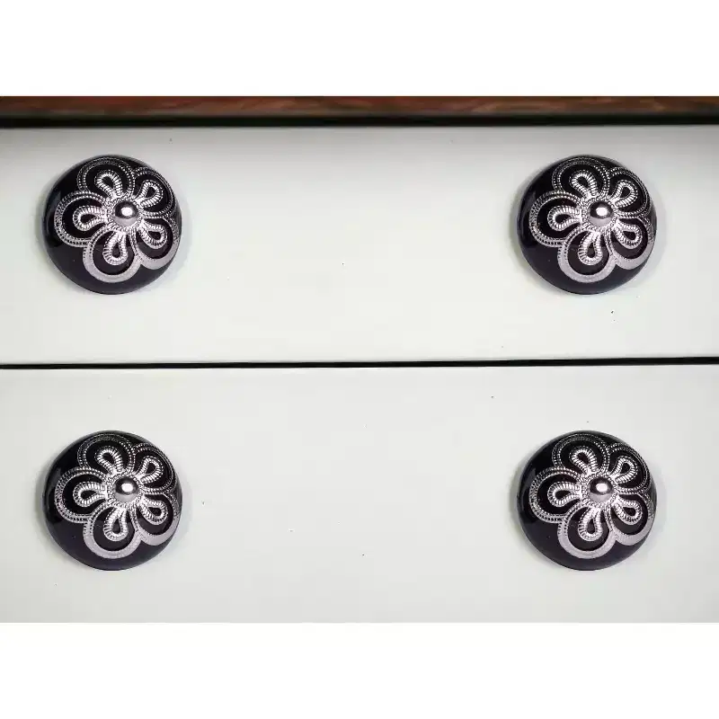 HomeRoots Set of Eight Black And Silver Ceramic And Metal Drawer Pull Knobs