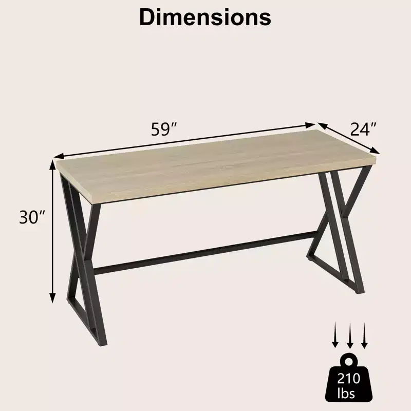 Costway 2PCS 59 Computer Desk Large Industrial Home Office Desk w/Heavy-duty Metal Frame