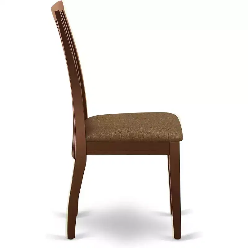 Ipswich Dining Room Chairs Linen Fabric Solid Wood Chairs of 2 Mahogany