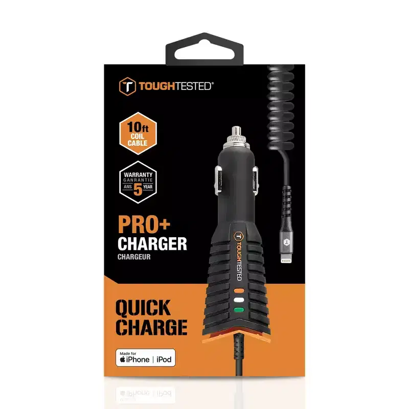 ToughTested Pro+ Rapid Car Charger with 10' Cord for iPhone