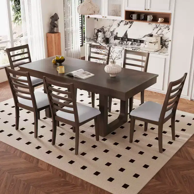 MAYEERTY 7-Piece Extendable Dining Set, 78 Rustic Table & 6 Chairs