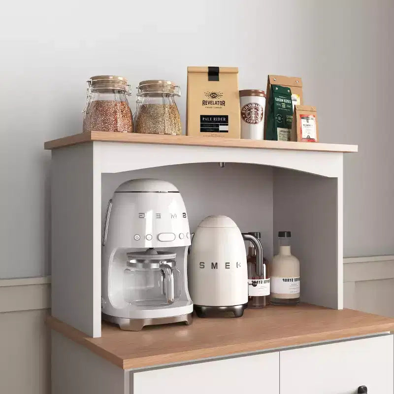 sumyeg Wooden Kitchen Pantry Storage Cabinet with Drawer and Microwave Shelf
