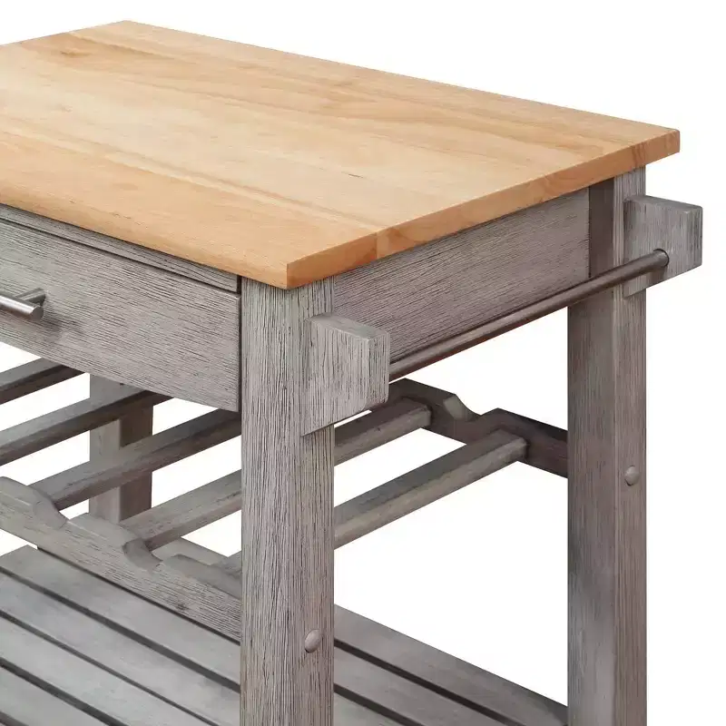 Ellaine 4 Tier Butcher Block Kitchen Cart with Drawer and Wine Rack - Breighton Home