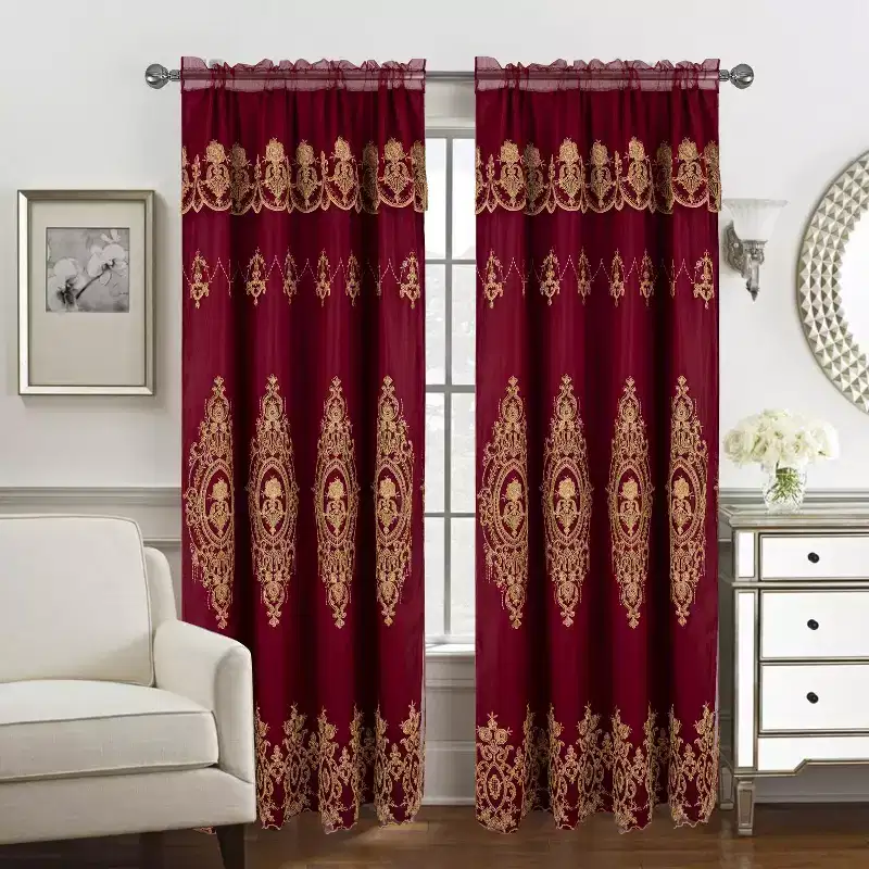 RT Designers Collection Daisy Embroidery Grommet Curtain Panel With Attached Valance 54 x 84 Brgundy/Gold