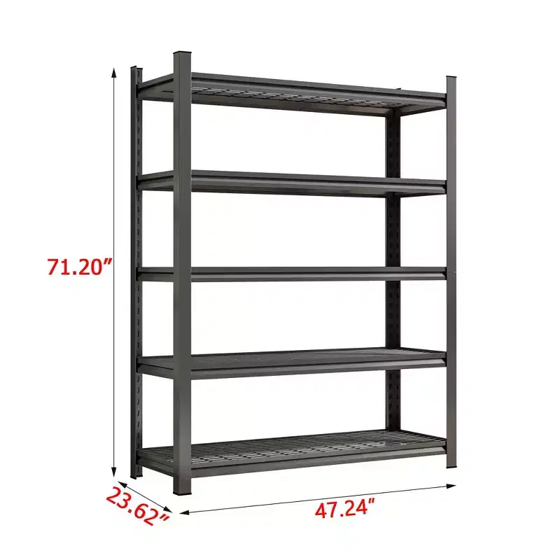 71 Inch H Black 5-Tier Adjustable Metal Shelves Suitable For Tool Rooms Garages Supermarkets