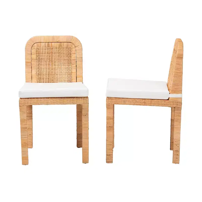 2pc ZariahRattan and Mahogany Wood Dining Chairs White/Natural Brown - Baxton Studio: Handcrafted, Cushioned, No Assembly Required
