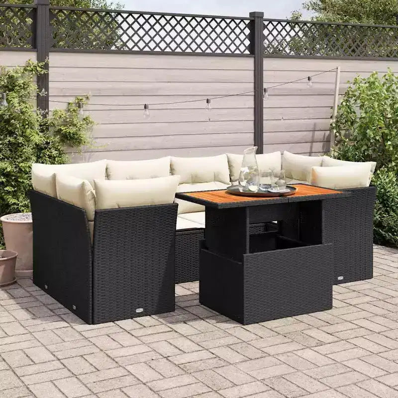 vidaXL Garden Sofa Set Black, Cream White PE Rattan Adjustable Feet