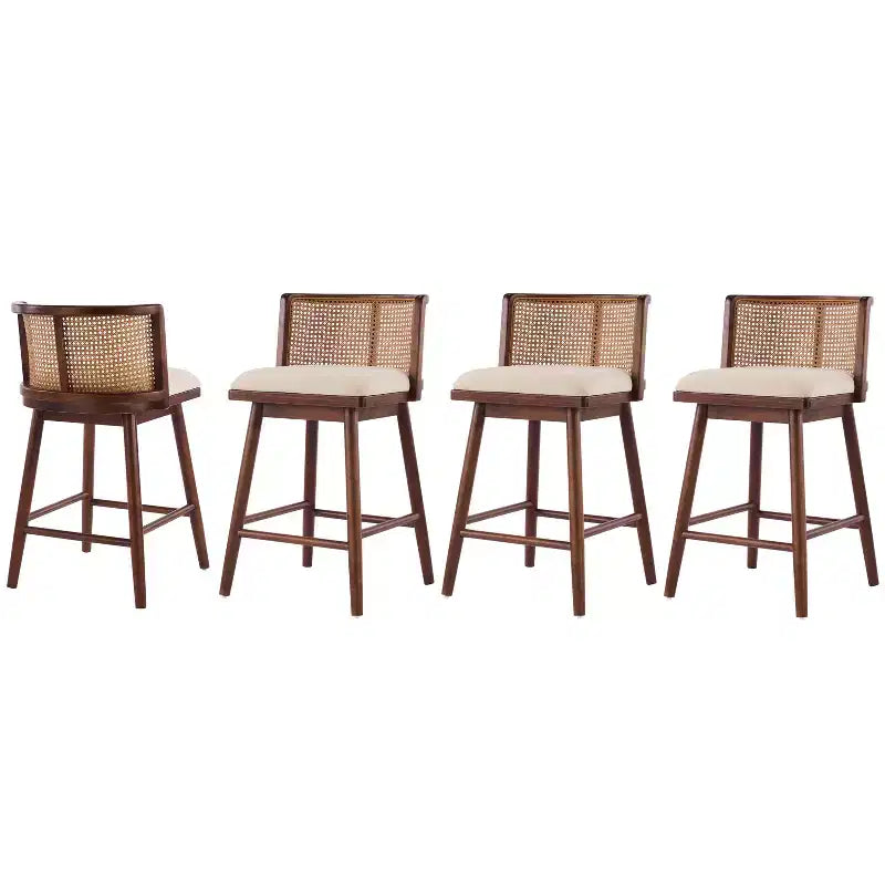 Christopher Knight Home Nilo Modern Woven Rattan Rubberwood Upholstered Counter Stools with Rattan Curved Backrest (Set of 4)