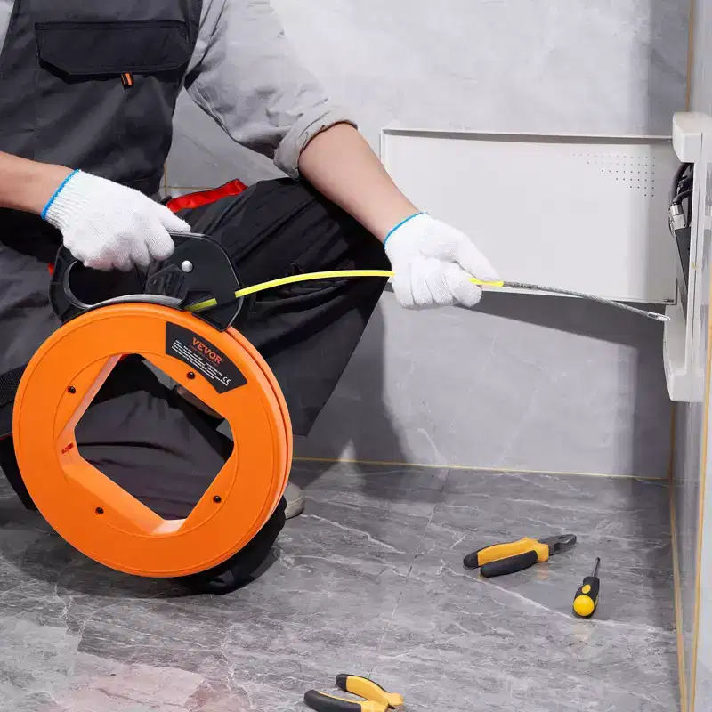 VEVOR Fish Tape, 100 ft, 1/16-inch, Fiberglass Wire Puller with Optimized Housing and Handle, Easy-to-Use Cable Puller Tool, Orange