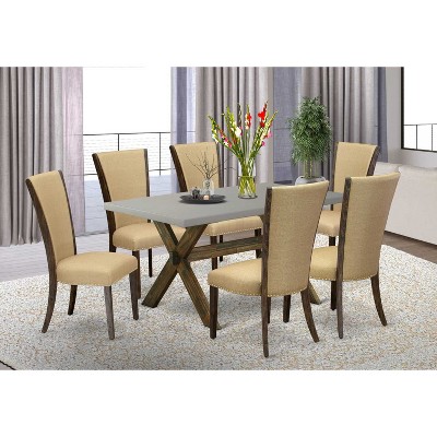 HomeStock 7-Piece Natural Oak Finish Solid Wood Top Dining Table with 6-Chairs