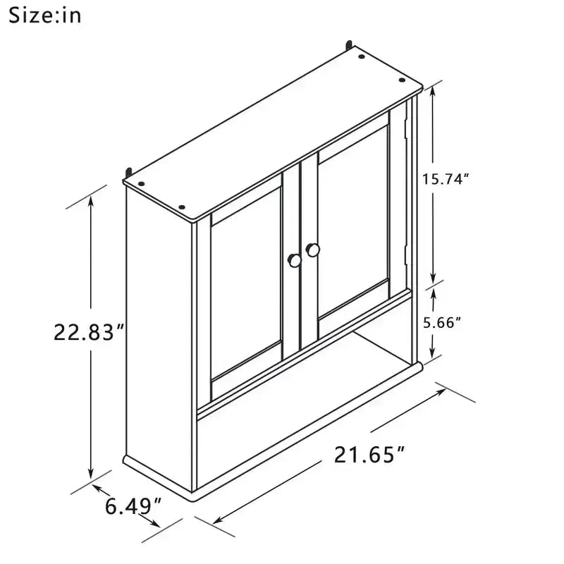 Wall-mounted medicine cabinet with double mirror doors, adjustable shelves, and open shelfwhite wood, 17.69, perfect for bathroom or kitchen.