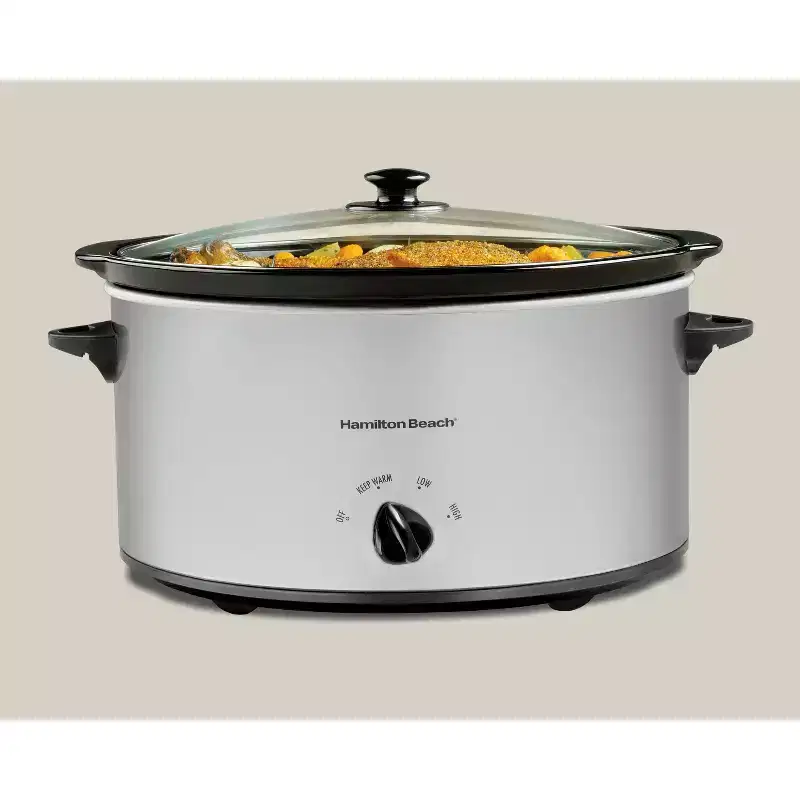 Hamilton Beach 7qt Slow Cooker - Silver: Programmable, Stoneware Pot, Stay-Cool Handles, 4 Settings, 1-Year Warranty