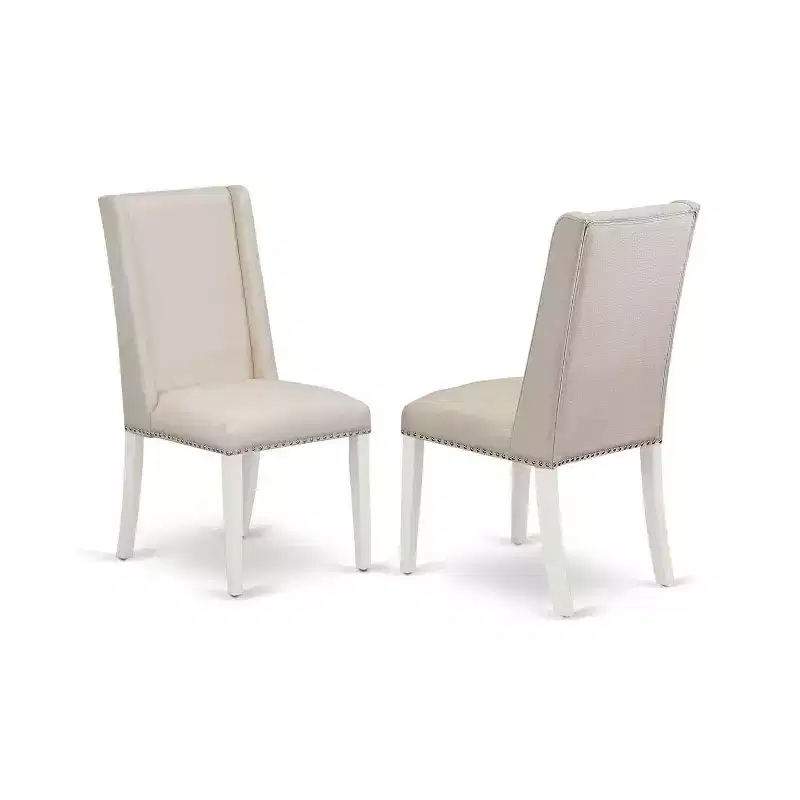 HomeStock 3-Pc Linen white Solid Wood Top - Round Upholstered Dining Room Set - Seats 4