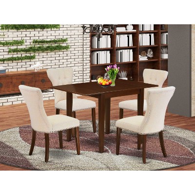 5-Piece Mahogany Finish Solid Wood Top - Rectangular Button Tufted Dining Room Set - Seats 4