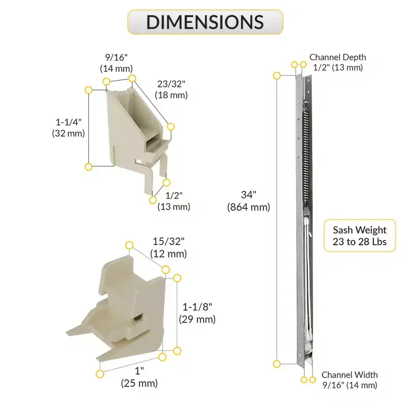 Brixwell 60-334-1 Aluminum Window Channel Balance 34 x 9/16 for 2328 lb Sash with 60-507A / 60-501A Guides