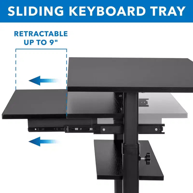Mobile Standing Desk with Retractable Keyboard Tray