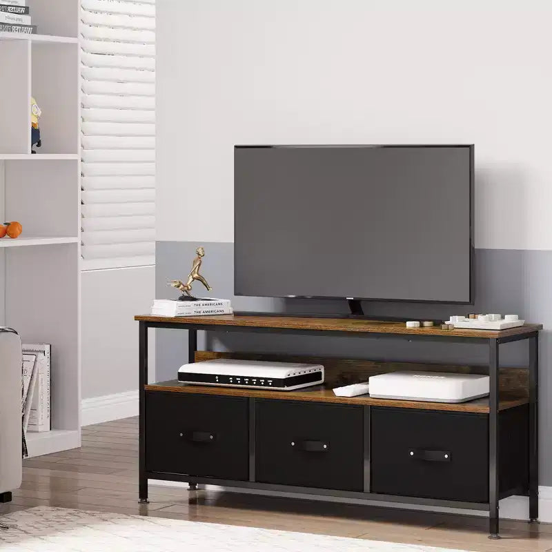 TV Stand with 3 Fabric Drawers for 55 Inch TV Entertainment Center with Storage Cabinets Media Console with Open Shelf Entertainment Stand