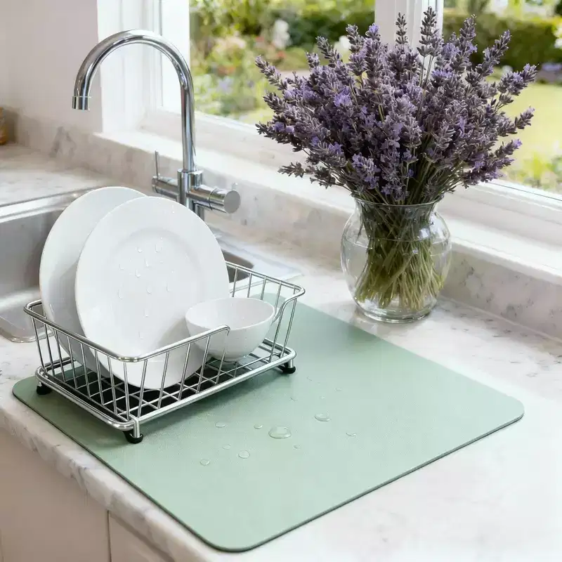 STRABELLA: Dish Drying Mat - 16x18, Sage - Water Absorbent, Quick Dry Foam