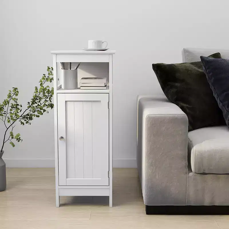 Bathroom Single Door Cabinet Multi-functional Wooden Storage Cabinet With Adjustable Shelf Open Shelf For Bathroom Kitchen Living Room White