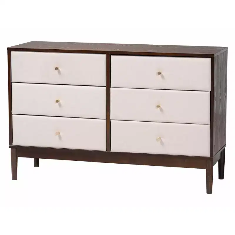 Baxton Studio Nikolai Mid-Century Channel Tufted Beige Fabric and Wenge Brown Wood 4-Piece Queen Bedroom Set
