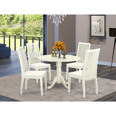 HomeStock 5-Piece Linen White Finish Solid Wood Top Dining table with 4 Chairs