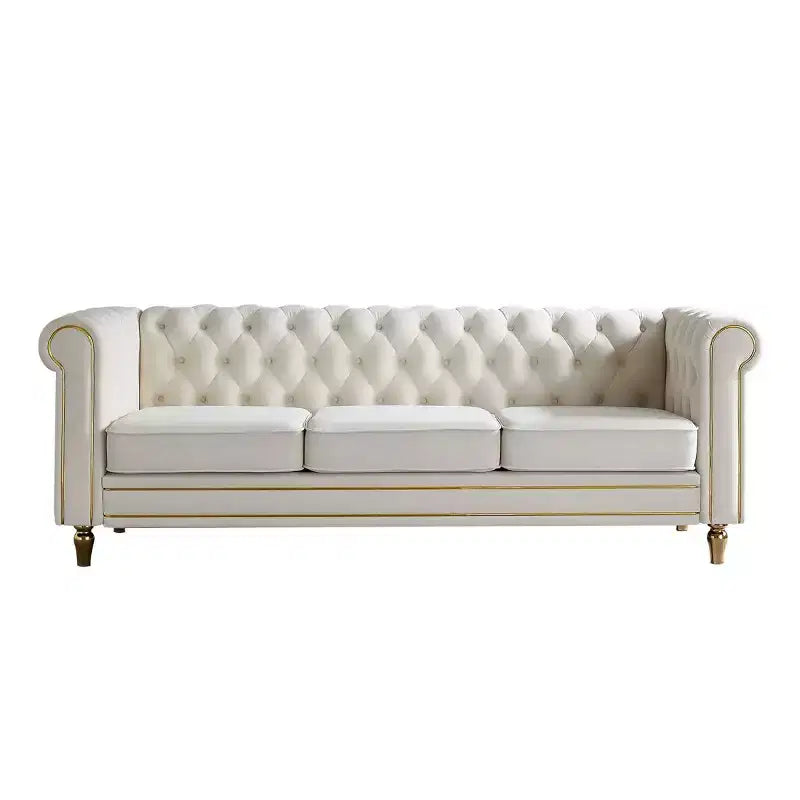 84 Chesterfield Velvet Sofa with Rolled Arms, Modern Cloud-Style Sofa with Solid Wood Frame for Living Room, Bedroom, or Apartment-Panipeachy