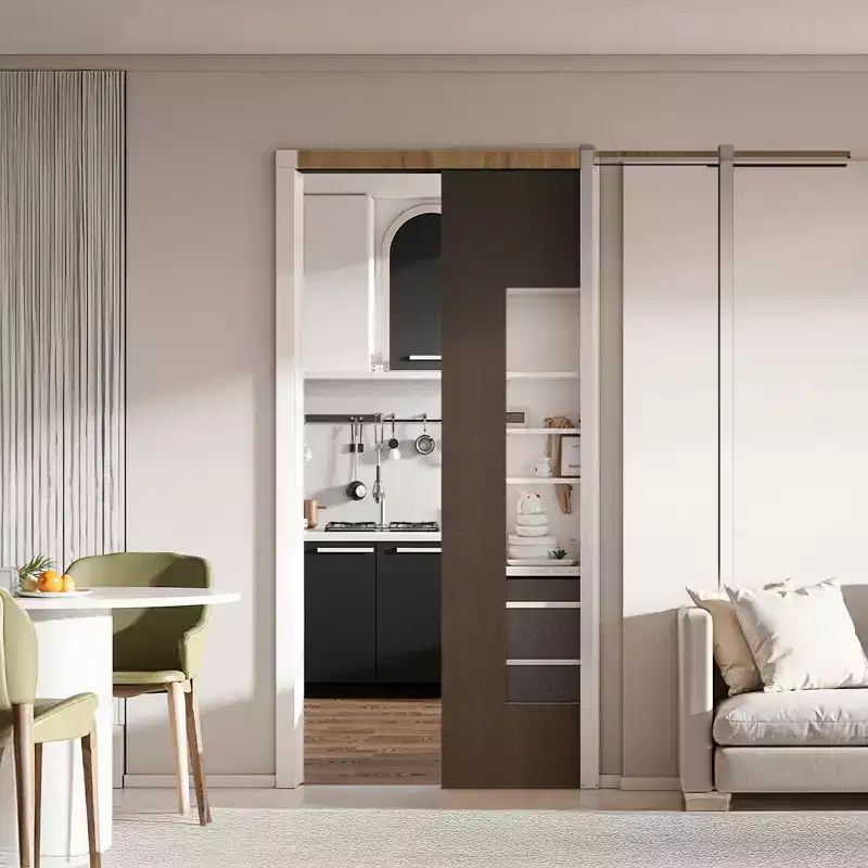 VEVOR Pocket Door Frame Kit, for 24-36 in Wide 84 in High Door, Pocket Door Kit with Two-Way Soft Close Mechanism, Slide Smoothly Quietly, Brown