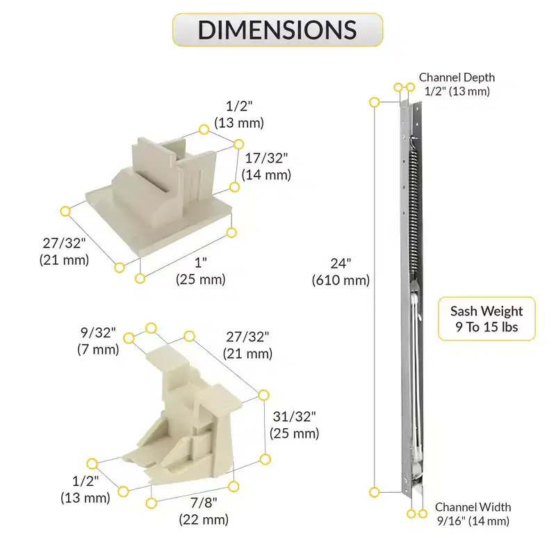 Brixwell 60-232-28 Window Channel Balance 24 Length With 60-595a Top And 60-596a Bottom Sash Guide Aluminum