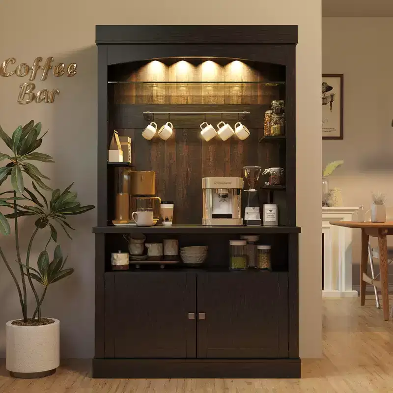 72 Kitchen Sideboard Cabinet with Storage, Coffee Bar Cabinet with LED Lights