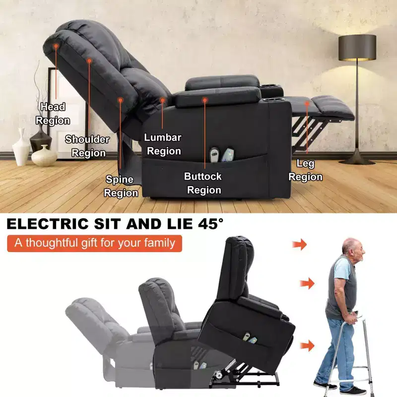 COMHOMA Massage Recliner Chair PU Leather Sofa Power Lift Chair Black