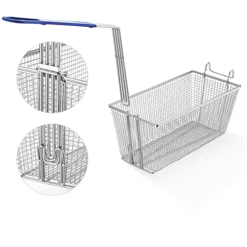 WeChef 2Pcs Deep Fryer Baskets with Non-slip Handle Nickel Plating Heavy Duty Construction Deep Fryer Basket for Commercial Restaurant Kitchen Blue